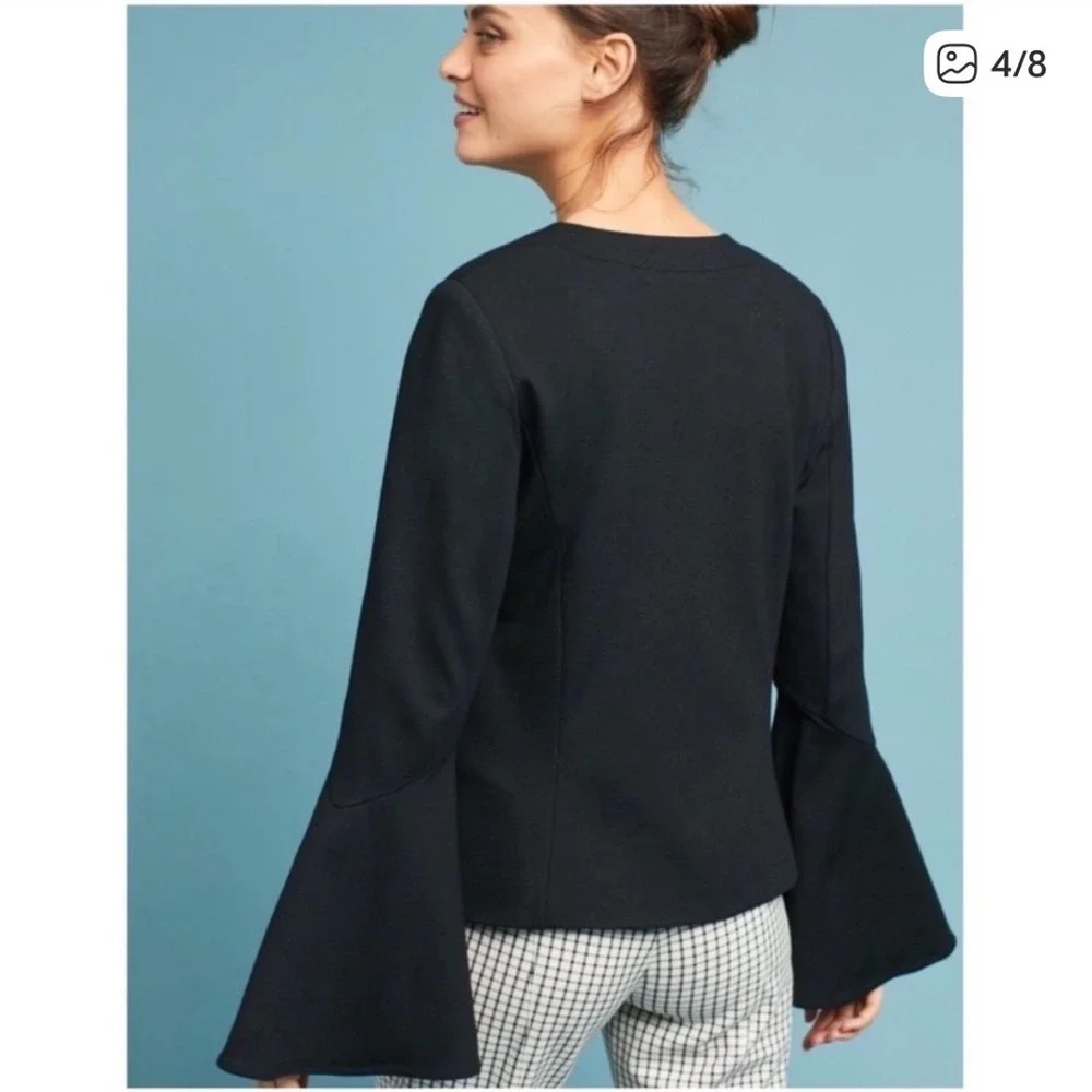 Anthropologie‎ Cartonnier Women's Black Blazer Bell Sleeves Eye-Hook Closure XL